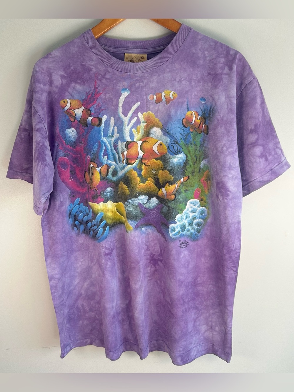Vintage 2000 Purple The Mountain Clown Fish T-Shirt Sz XL Aquatic Reef Tie Dye